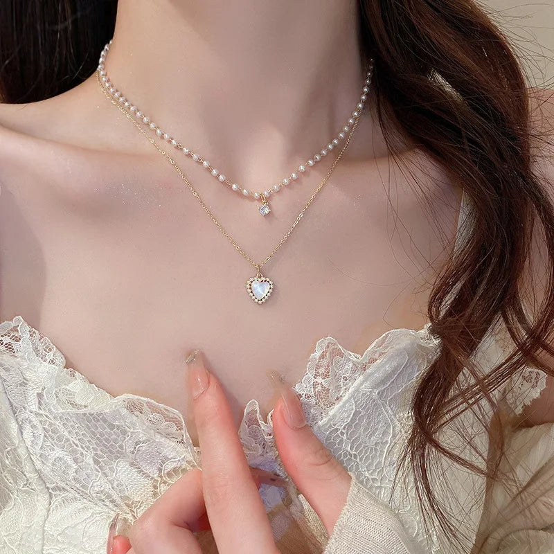 Heart Shape Pendant Necklaces Silver Color 5A Cubic Zirconia Minimalist Style Clavicle Chain Women And Girl Jewelry