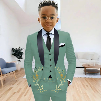 Formal Navy Blue Boys Suit Jacket Pants Vest 3 Piece Set Shawl Lapel Blazer for Kids Wedding Tuxedo Suits 2-16 Years Clothes