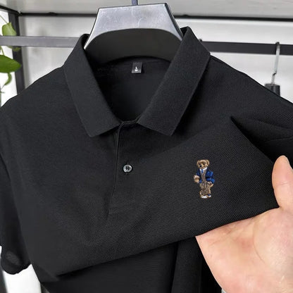 100% pure cotton T-shirt for summer new men's shortsleeved comfortable breathable polo shirt exquisite teddy bear embroidery top
