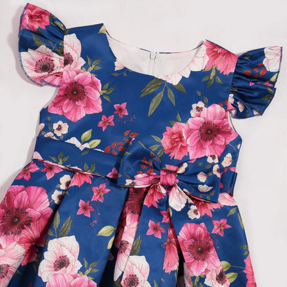 Cross-border special summer burst dress girls printed waist wedding dress flower girl short-sleeved princess puffy skirt