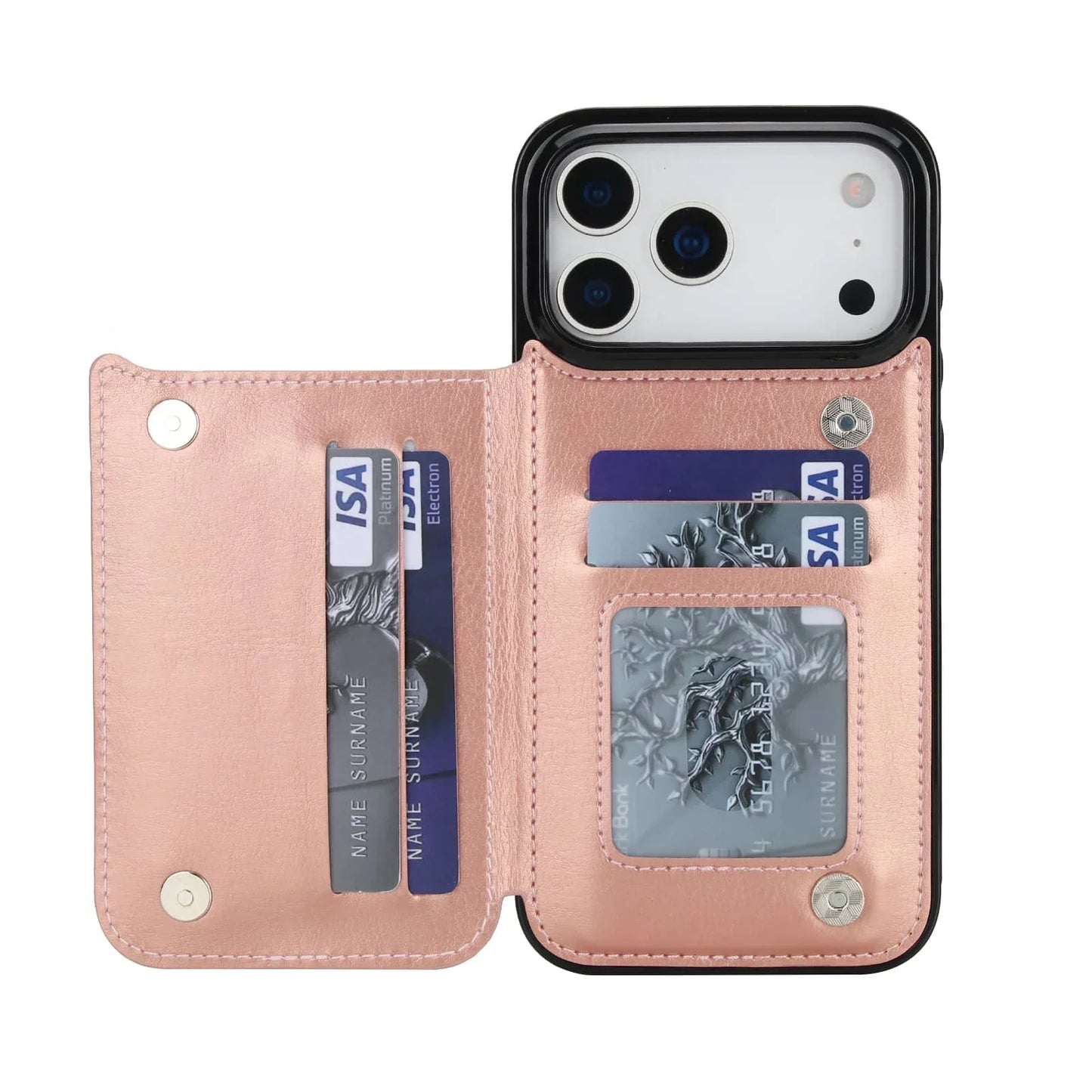 For iPhone 17/Air/17 Pro/17 Pro Max Wallet Case With Card Holder,PU Faux Leather Kickstand Card Slots Case,Double Magnetic Clasp