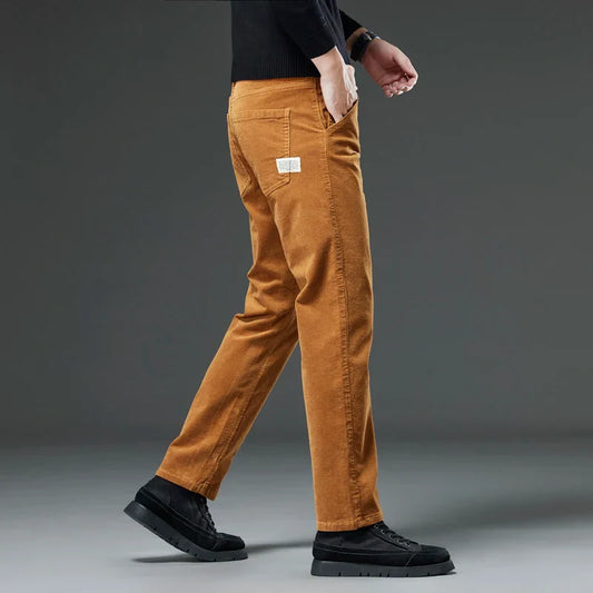 Corduroy Casual Pants Men Spring Autumn New Solid Color Simple Business Straight Long Pants Fashion Korean Slim Formal Trousers