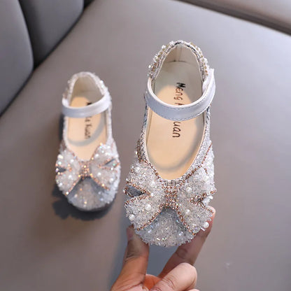 Children Princess Shoes Glitter Party Wedding Shoes for Girls Fashion Rhinestone Toddlers Ballet Flats Causal Kids Leather Shoes