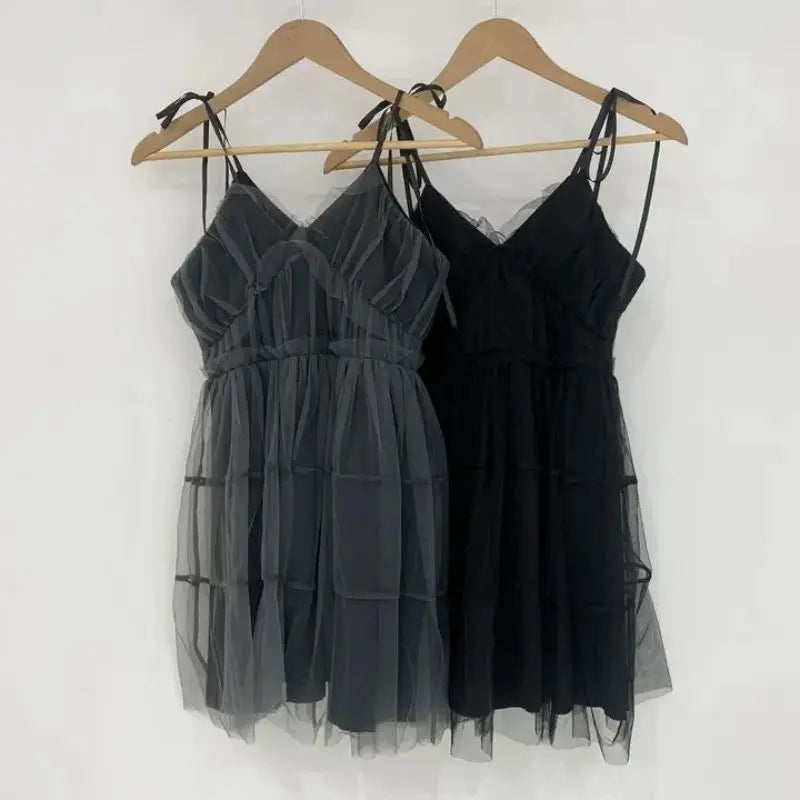 Y2k Black Mesh Women's Ball Gown Dresses 2025 New Sleeveless Strapless V-neck Party Sexy Mini Dress for Womens