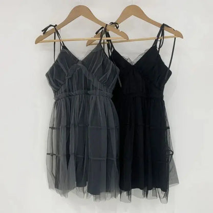 Y2k Black Mesh Women's Ball Gown Dresses 2025 New Sleeveless Strapless V-neck Party Sexy Mini Dress for Womens