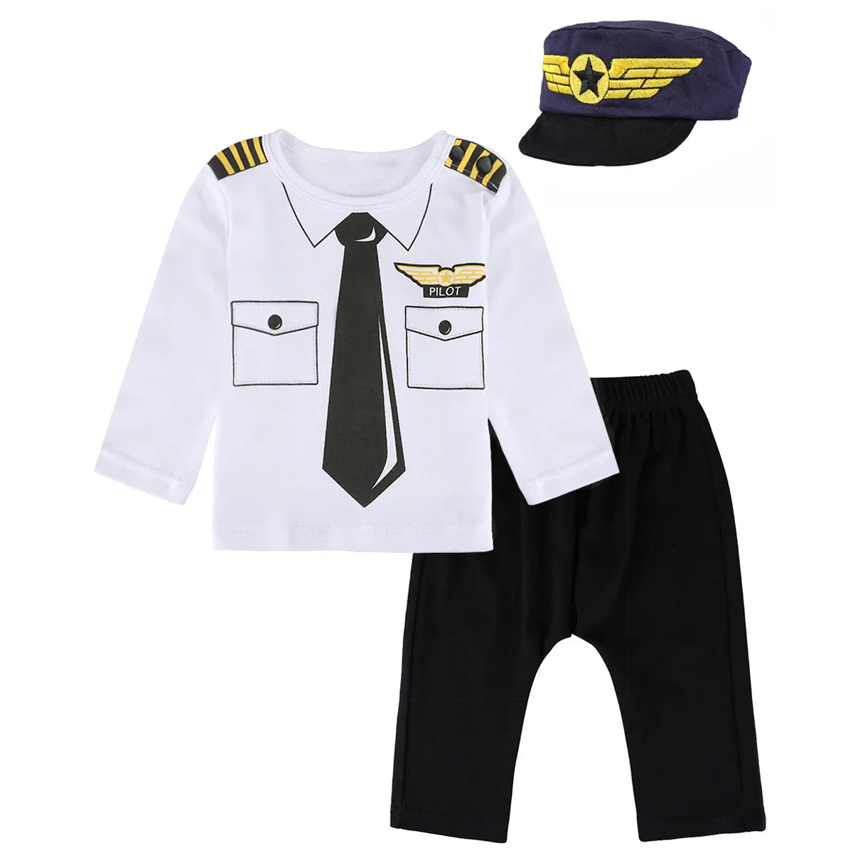 Boys Pilot Costumes Baby Firefighter Clothing Infant Police Cosplay Party Outfits Set Long Pants with Hat Halloween Costume