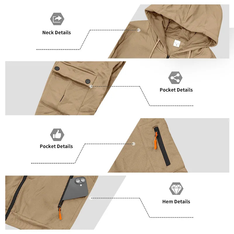 Autumn and winter men's velvet loose casual tooling outdoor sports fashion hooded sweater set