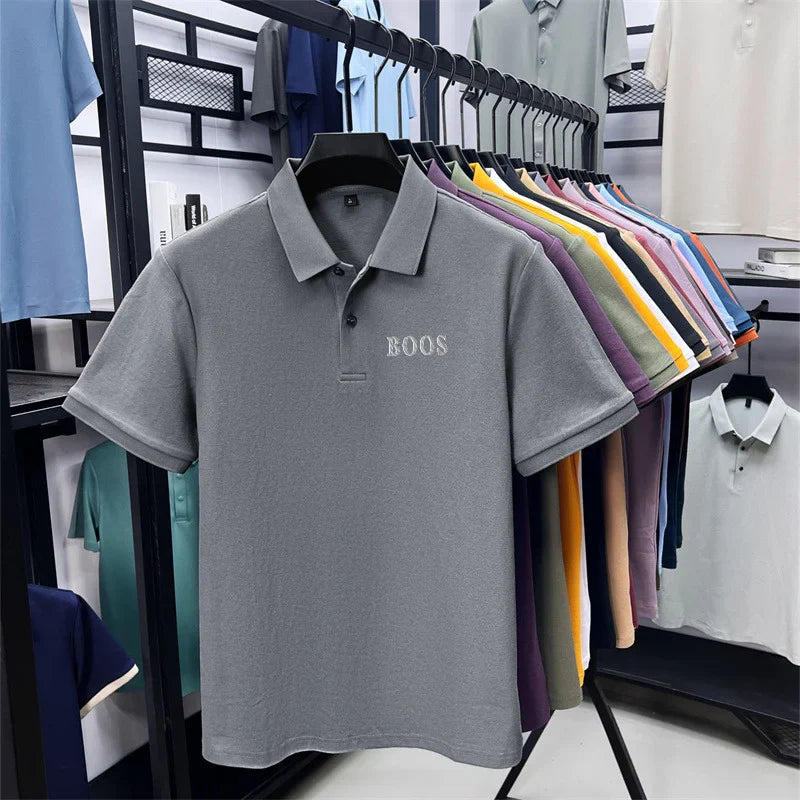 Cotton100% Men's Summer High Quality Short Sleeves Polo Shirt Lapel Button Letter Printing T-Shirt Business Leisure Men Clothing