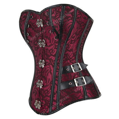 Steampunk Corset Women Plus Size Pirate Corset Top Overbust Halloween Lace Up Costume Gothic Steampunk Corset Metallic Red Brown