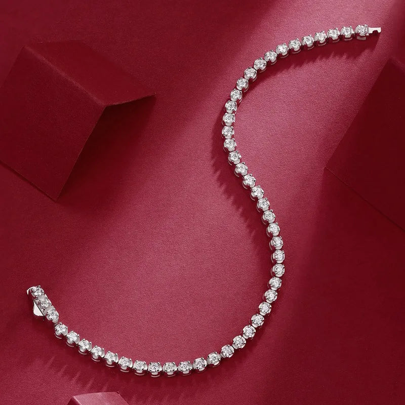 Sparkling Full 0.03ct 2mm D Color Moissanite Tennis Bracelet for Women Girl Fine Jewelry S925 Silver Diamond Link Bracelets