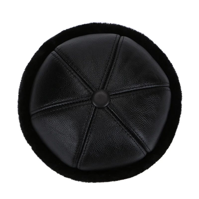 Retro Cowhide Bomber Hat Winter Keep Warm Caps Men Women Real Leather Cap Thick Velvet Dad Hat Leather Hat