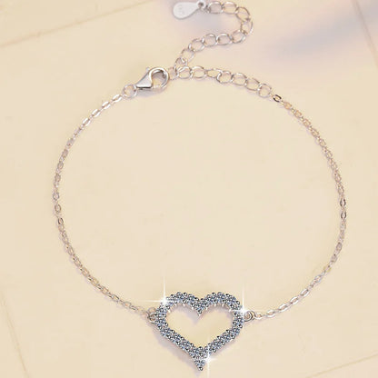 Heart Shape Full D Color Moissanite Link Bracelet Pendant for Women Girls S925 Silver Lab Diamond Chain Bracelets Earrings