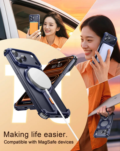Oatsbasf Π Shape Magnetic Phone Case for iPhone 17 Pro Max/17 Pro Bazel-Less Phone Protective Cover Minimalist Protective Bumpe