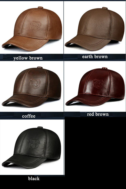 Warm Hat Man 2024 Winter Genuine Leather Baseball Caps Male Casual Cowhide Belt Ear Protect Sport Hockey Hunt Flight Casquette