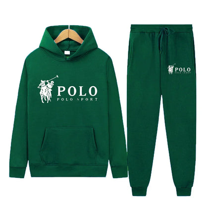 Winter and autumn fleece thickened hooded pullover sweater jacket for men, casual sports outfit, two-piece set for men