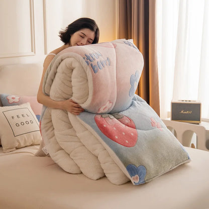 Winter Thick Coral Fleece Quilt Blanket Weighted Milk Velvet Snowflake Flannel Duvet Keep Warm Comforter for Student Dorm