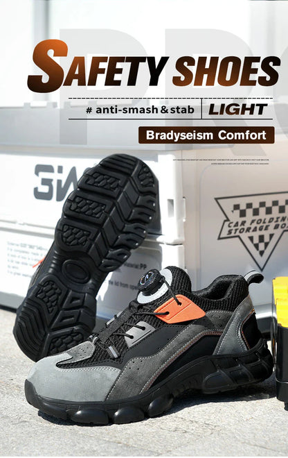 Rotary Buckle New Work Sneakers Lightweight Protective Shoes Safety Industrial Puncture-Proof Anti-smash Men Steel Toe Shoes