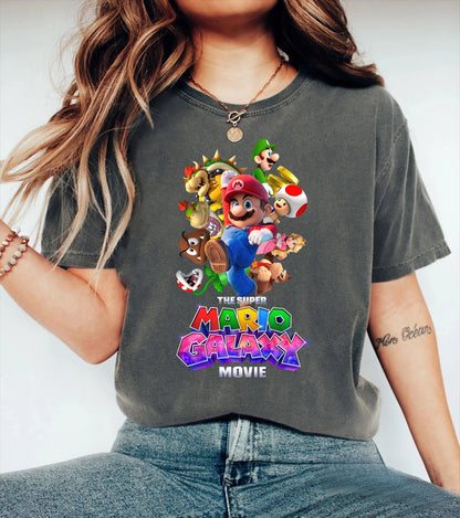 Movie The Super Mario Galaxy unisex 100%cotton family Tshirt,There are child size shirt available, 2026 New kids graphic shirt
