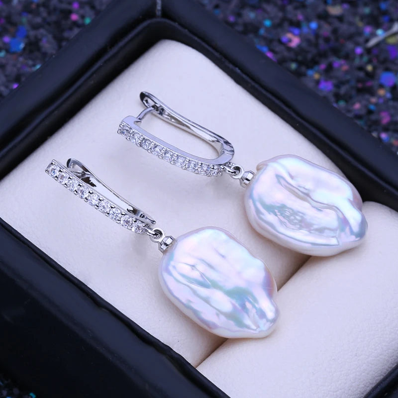925 Sterling Silver Jewelry 12-16mm Natural Freshwater Large Baroque Pearl Drop Earrings Fashion Gifts For Women