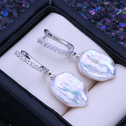 925 Sterling Silver Jewelry 12-16mm Natural Freshwater Large Baroque Pearl Drop Earrings Fashion Gifts For Women