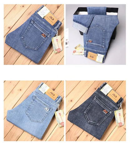 High Quality Spring Autumn Men's Slim Jeans Stylish Casual Stretch Fabric Denim Pants Classic Trousers Smoke Gray Plus Size 40