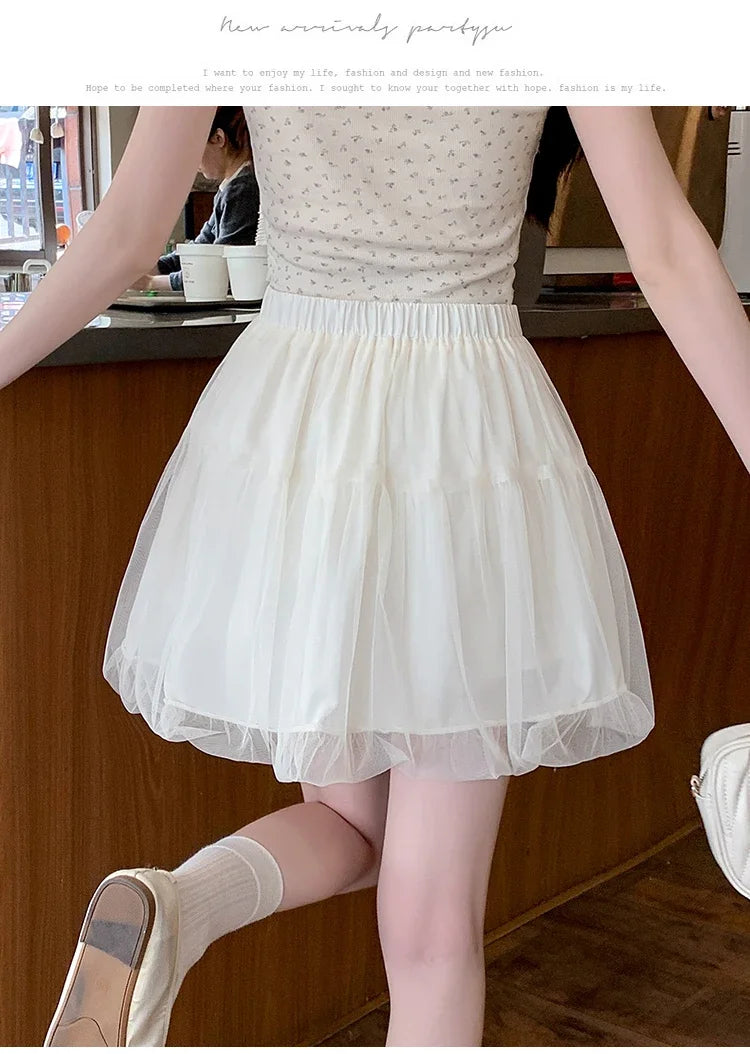 Women Summer 2026 A-Line Mini Skirt Pleated Puffy Short Skirt Korean Fashion Style Flower Bud Skirt Sweet Streetwear Y2k