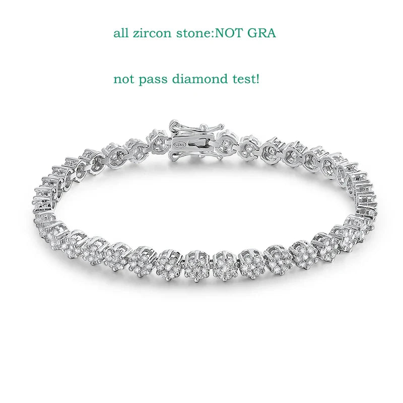 Brilliant Cut Flower Moissanite Tennis Bracelet for Women 1.5mm Gem Full Diamond 925 Sterling Silver Plated 18K Jewelry