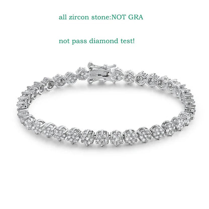 Brilliant Cut Flower Moissanite Tennis Bracelet for Women 1.5mm Gem Full Diamond 925 Sterling Silver Plated 18K Jewelry