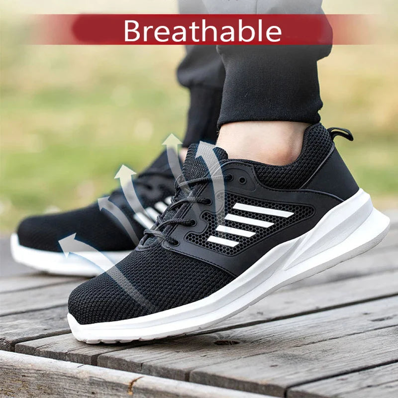 Safety Shoes for Men Steel Toe Safety Sneaker Anti-Smashing Black Work Boots Comfortable Wear-resisting Boots for Work as Hiking