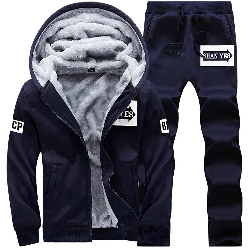 Wolf Czuadlte2024New Winter Men's Sports Set Casual Pants Hooded Sweater Youth Large Plus Plush Thickened Cardigan Two Piece Set
