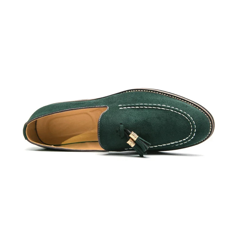 New Fashion Tassel Leather Men Shoes Slip On Loafers Round Toe Patchwork Suede Dress Shoes Man Daily Wedding Party Shoes for Man
