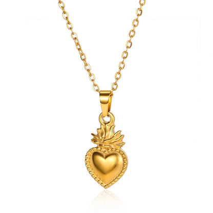 Stainless Steel Love Heart Pendant Necklace For Women Fashion Gold Color Flower Necklace Couple Aesthetic Jewelry Accessories