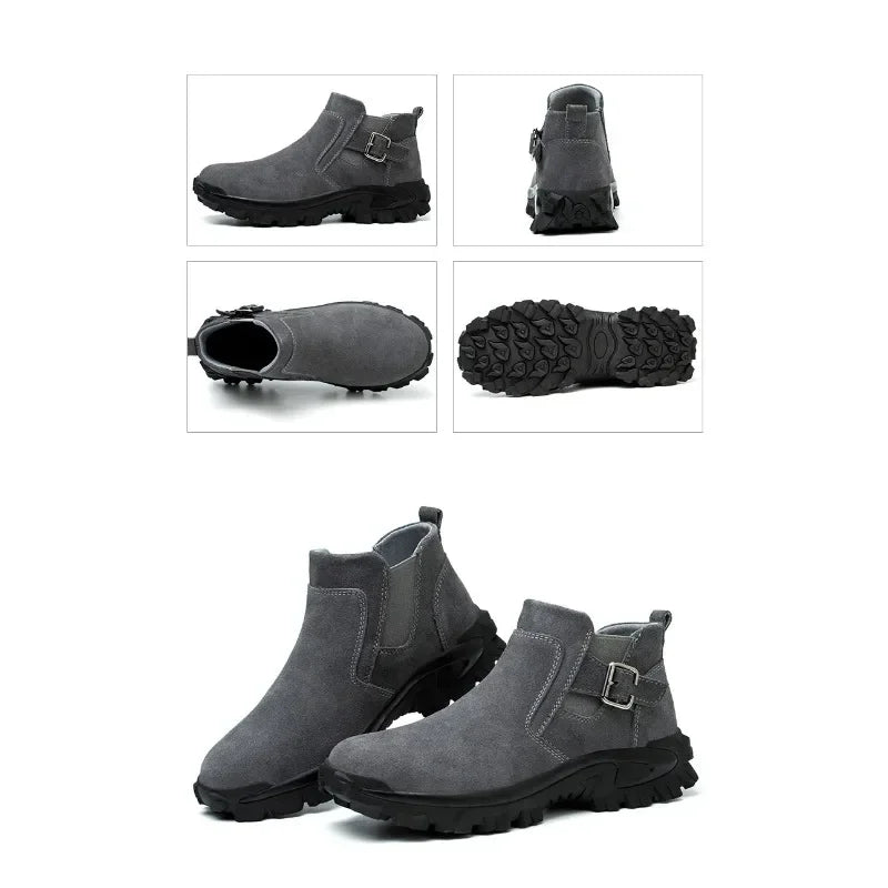 Cowhide and Suede Work Shoes  Outdoor Anti Smashing Safety Desert Boots Chelsea Men's Fashionable Steel Toe Cover Safety Boots