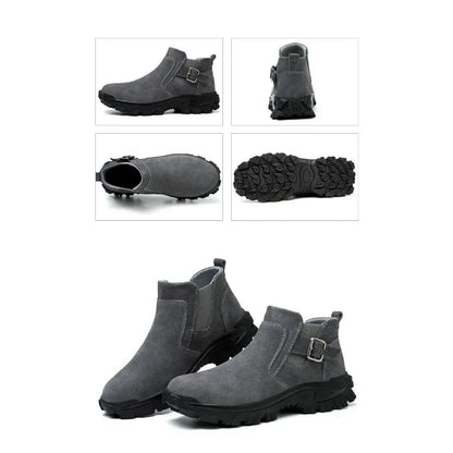 Cowhide and Suede Work Shoes  Outdoor Anti Smashing Safety Desert Boots Chelsea Men's Fashionable Steel Toe Cover Safety Boots