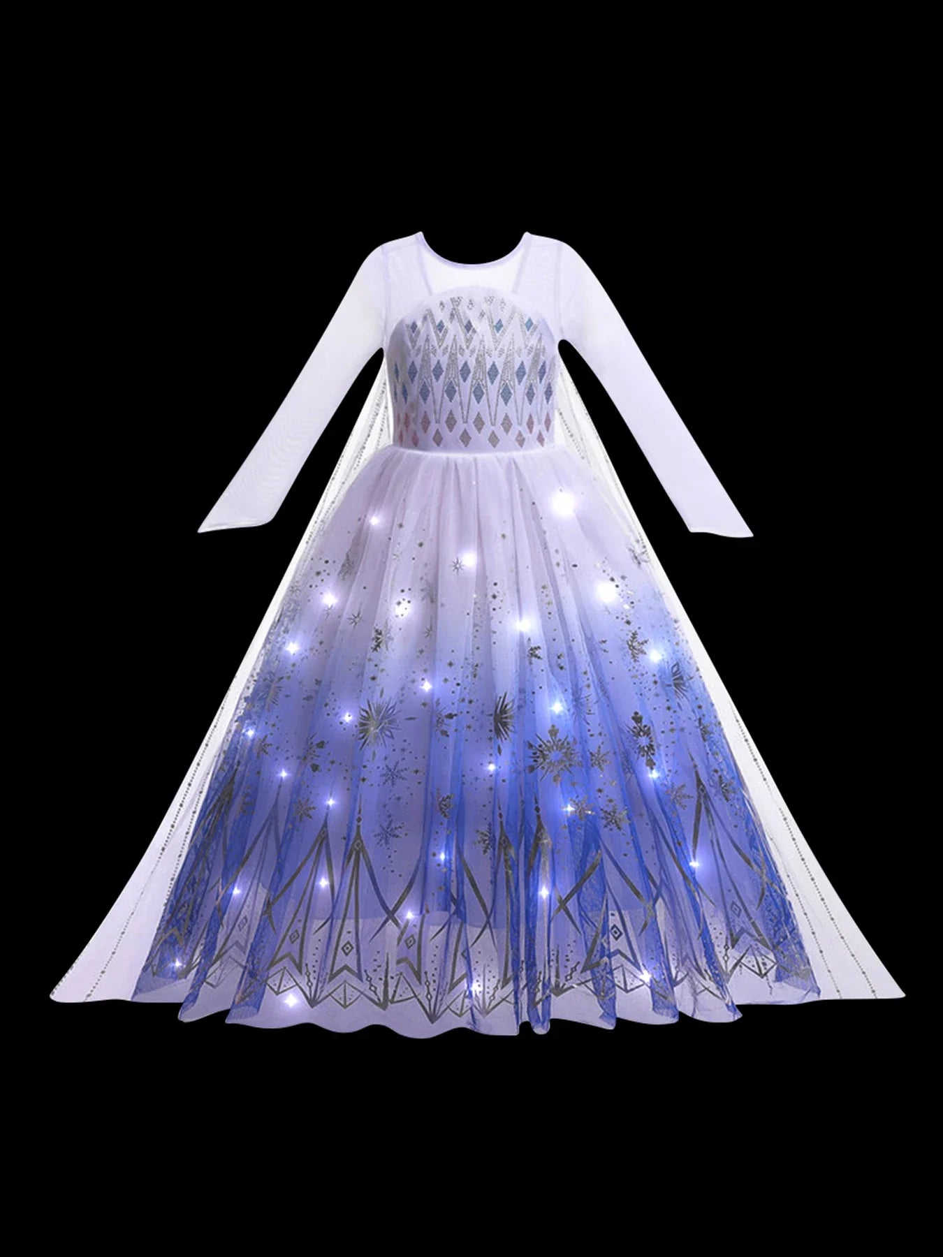 2PCS LED Light Up Snow Queen Costume for Kids Girl Elsa Birthday Party Luxury Princess Cosplay Children Carnival Clothing Outfit