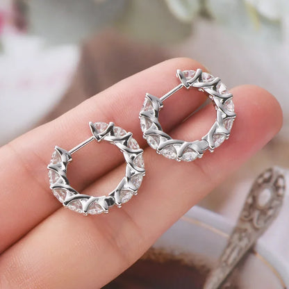 6.6/7.2cttw 4mm Sparkling Full Moissanite Hoop Earrings for Women Flawless Lab Diamond Sterling Silver 925 Jewelry