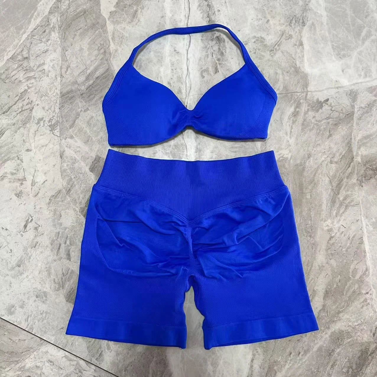 Yoga Gym Set Women Seamless Strappy Yoga Bra Top High Waist Workout Scrunch Shorts Sports Set Fitness Clothes Sportswear