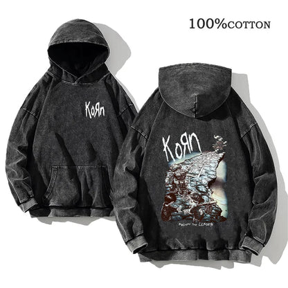 World Tour Hoodies Vintage Washed Men's Sweatshirts Cotton Hip Hop Streetwear Hooded Pullover Loose Y2K Tops