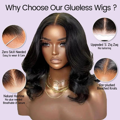 Short Bob Glueless Body Wave Human Hair Wigs 5X5 HD Transparen Lace Frontal Real Human Hair Wig Natural Human Hair  Wigs 16 Inch