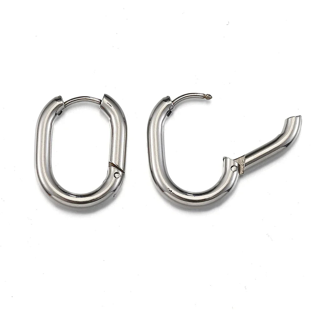 10pcs Stainless Steel Thick Wire Hoop Earrings Punk Hiphop Huggie Piercing
