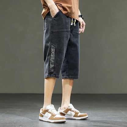 Korean Style Summer Men's Black Wide Leg Denim Shorts New Fashion Casual Baggy Short Jeans Male Plus Size 6XL 8XL YBR602