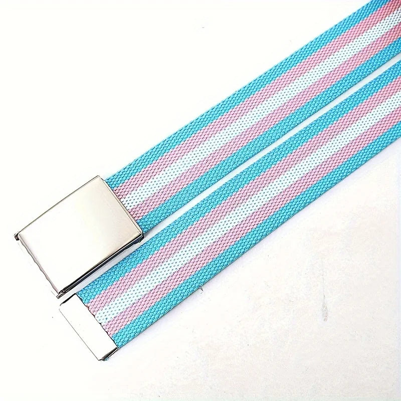 Rainbow Pride Canvas Belt with Square Buckle - Versatile & Stylish for Jeans