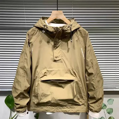Spring Season Men Workwear Large Pull-on Hat Clip-on Chest Bag Cover Headwear Casual Loose Jacket Trendy