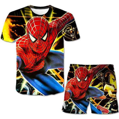 Kids Summer Tshirt Set Boys Spider-Man Trendy 2 Piece Hulk Iron Man Spiderman Outfit