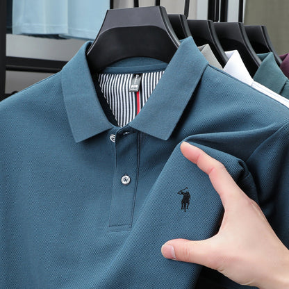 100% pure cotton men's short sleeved summer new golf lapel polo shirt, high-quality designer customized embroidered T-shirt