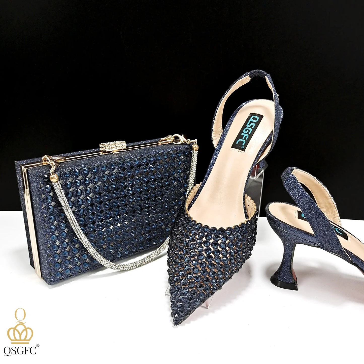Nigerian New Trending Cutout Style Navy Blue Elegant Women's Shoes and Party Wedding Bag