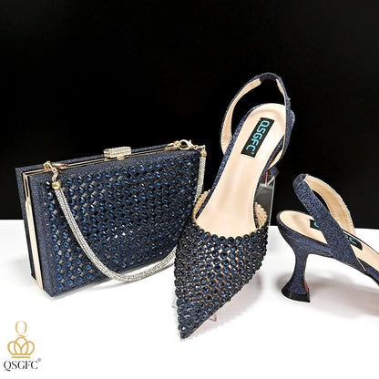 Nigerian New Trending Cutout Style Navy Blue Elegant Women's Shoes and Party Wedding Bag