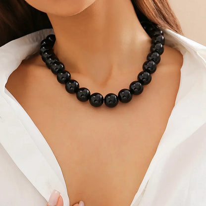 Salircon Gothic Simple Acrylic Red\Black Big Ball Bead Chain Necklace Women's Y2K Korean Clavicle Necklace Trendy Party Jewelry