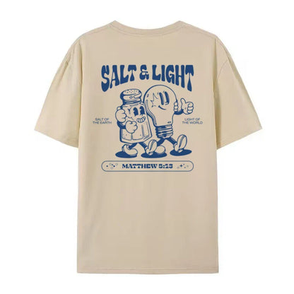 Salt Light Funny Bible Verse T-Shirts Back Print Retro Streetwear Graphic Tees Women Men Christian T Shirt Jesus Faith Top Gifts