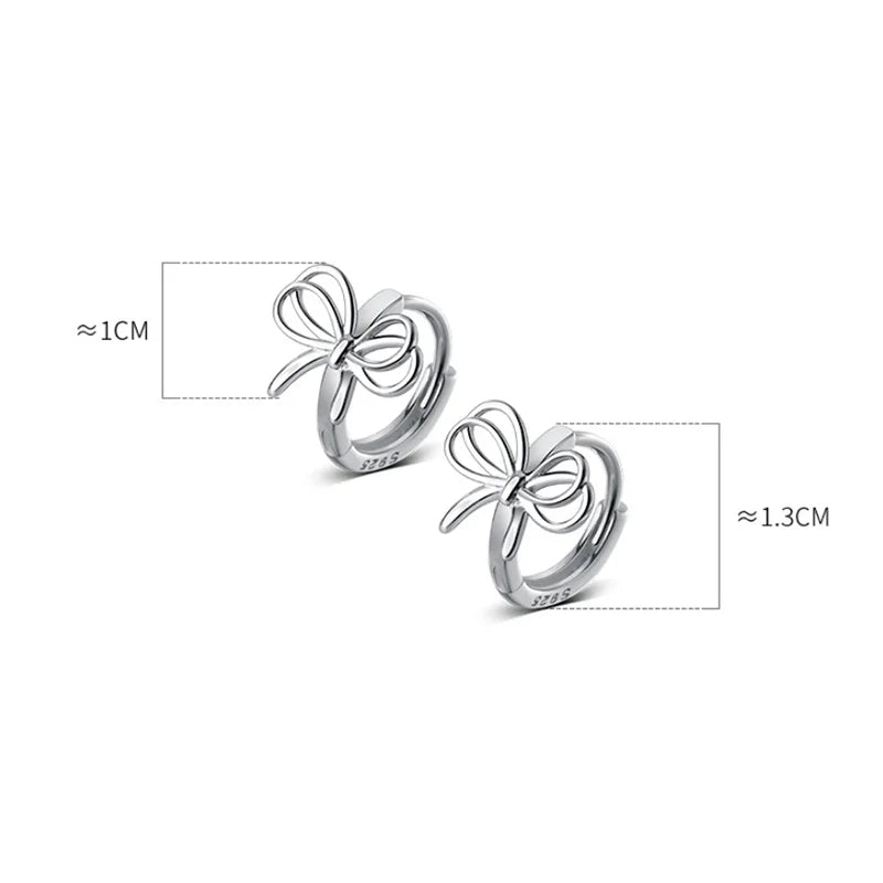 925 Sterling Silver Hollow Romantic Bow Huggies Ear Hoops Earrings for Women Fashion Elegant Charm Party Jewelry Gifts